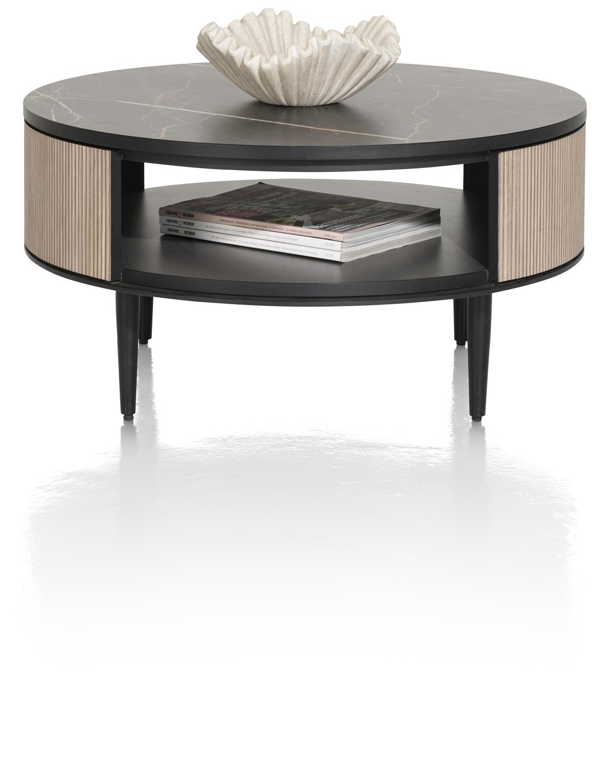 XOOON Couchtisch ARAMON Ø ca. 75cm in natural mit Lamellenmotiv
