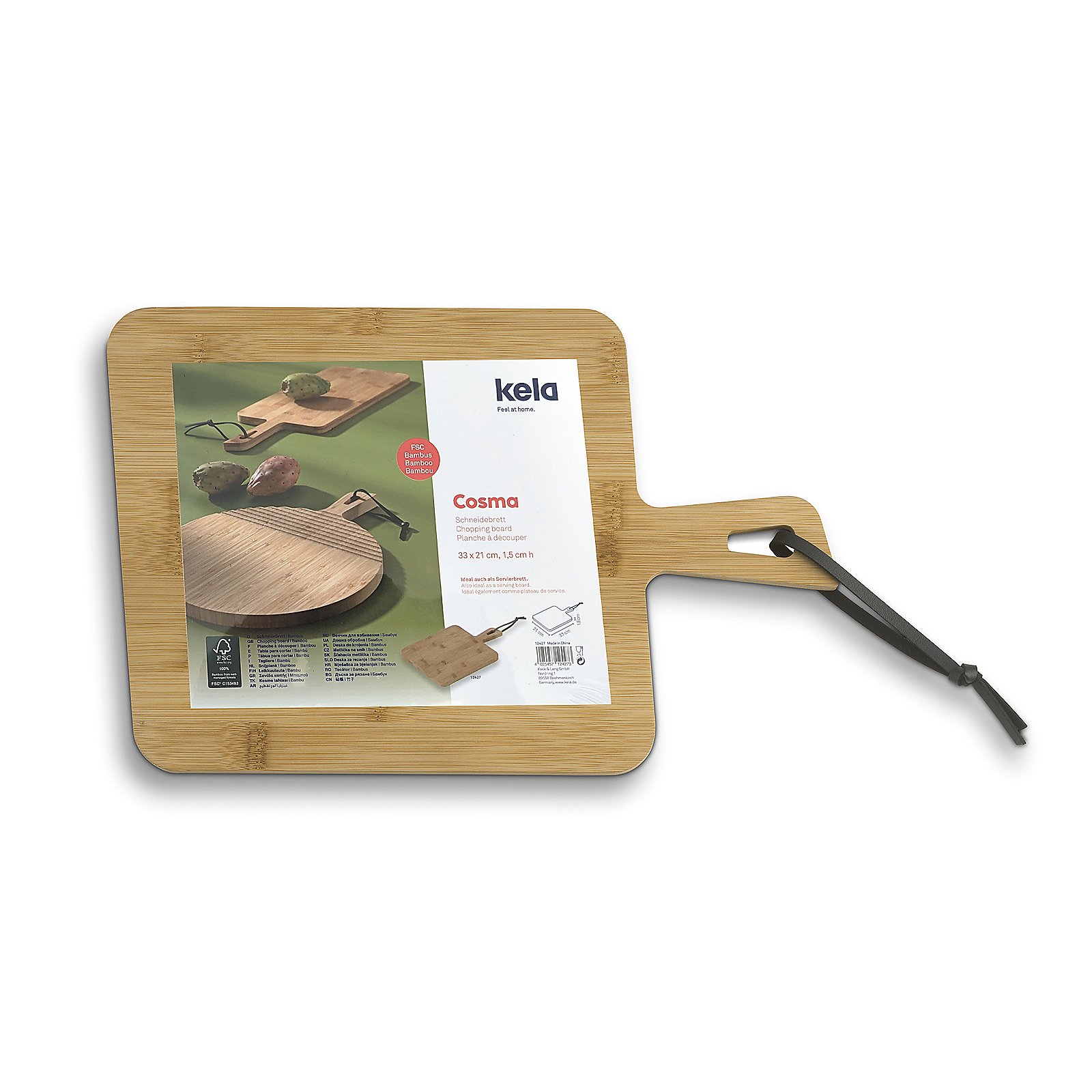 Kela Schneidebrett Cosma in 33x21cm, Schneidebrett, Bambus, Holzbrett, Messerscheide, Griffband, Bambusbrett, Käsebrett, Schneidebrett, Holzbrett, Griffband