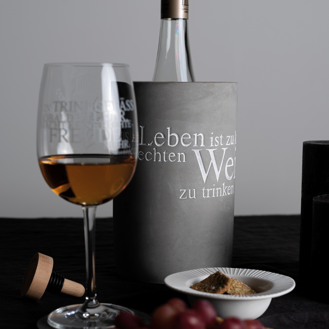Flaschenkühler Das Leben ist zu kurz, Wein, Weinglas, Flasche, Korken, Snack