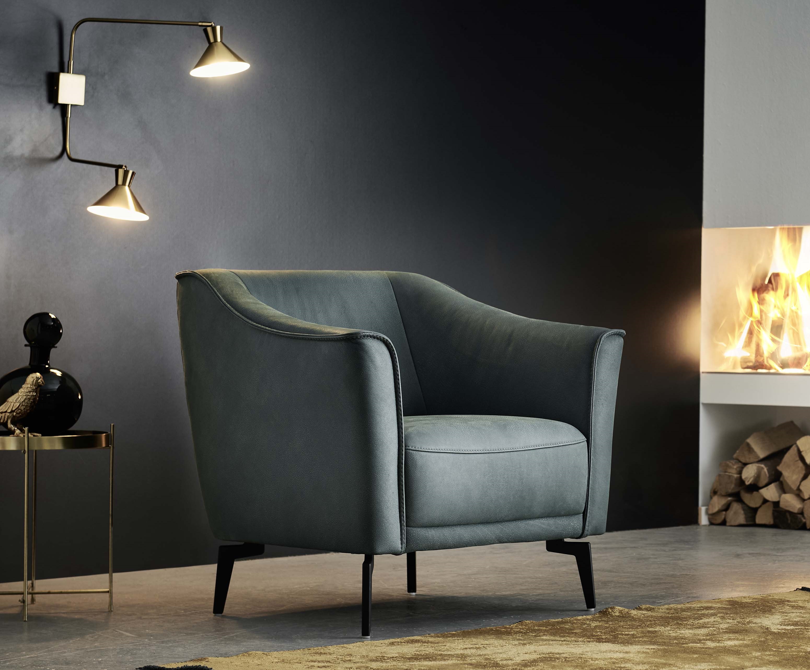 Hukla Sessel HU-CP23177 in Leder Aurelia opal, Moebel, Stuhl, Lampe, Sessel