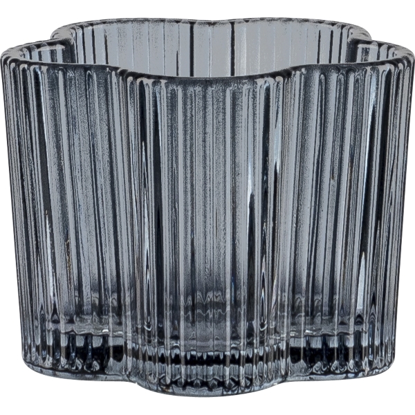 Gasper Glas, Teelichthalter, in Farbe Taubenblau, Glasvase, Transparenter Glas, rippbild, facetiertes Glas, Schmuckvasen