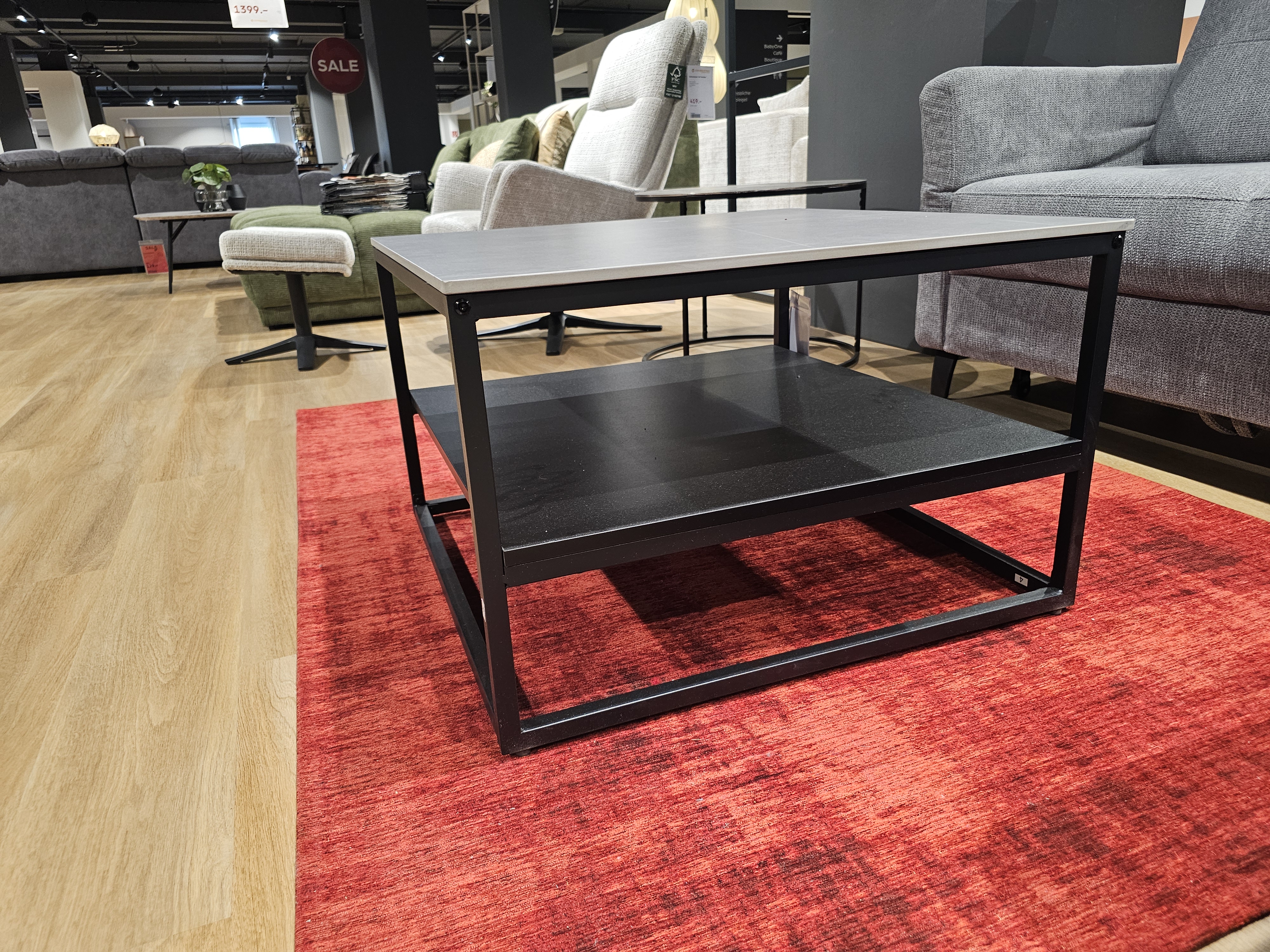 Hela Couchtisch HUGO ca. B70 H45 T70 cm in Platte Marmoropt.grau/schwarz