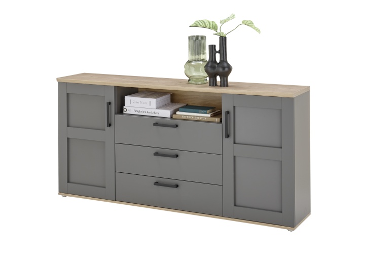 HBZ Meble Sideboard VENEZIA B/H/T ca.186x90x38cm in Grau / Abs. Artisan Eiche