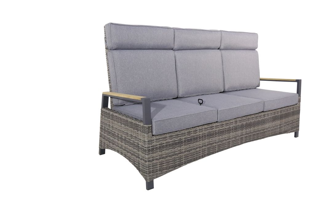 L.C. Wholesaler Outdoor-Sofa KERAMO 3-sitzig in Geflecht natur-grau, Sofa, Lounge-Sofa, Gartenmöbel, Rattan, Kissen