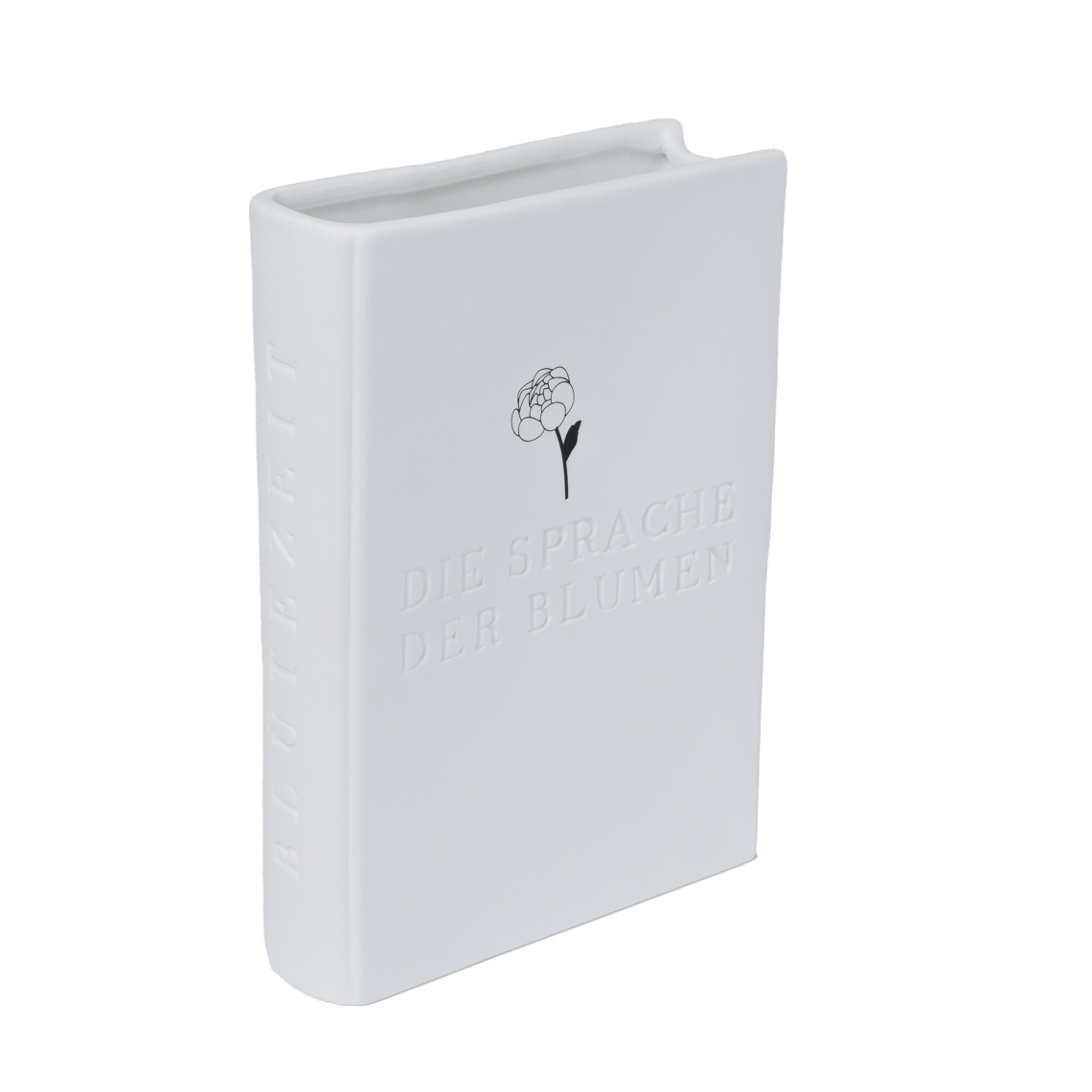 Vase BLÜTEZEIT in Farbe weiß, Miniaturbuch, weißes Cover, Prägeedel, Blumenzeichnung, Die Sprache Der Blumen