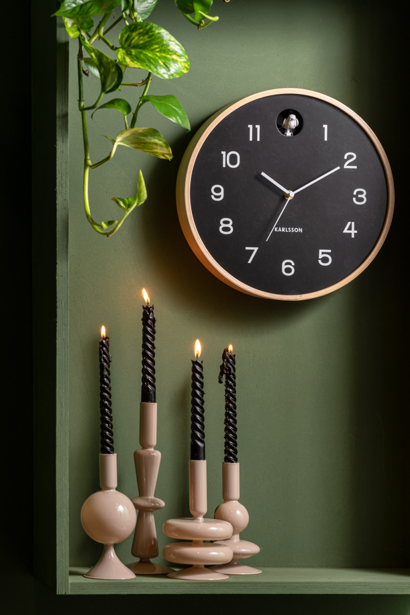 Wanduhr NATURAL CUCKOO in Fb. schwarz, D.31,5 cm Wanduhr NATURAL CUCKOO in Fb. schwarz, D.31,5 cm, wanduhr, wanddeko, kerzen, grün, pflanze