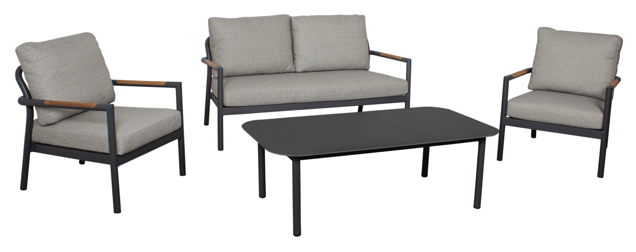 deVries Loungeset VALENCIA 4-teilig in Gestellfarbe anthrazit/Sitzkissen uni grey