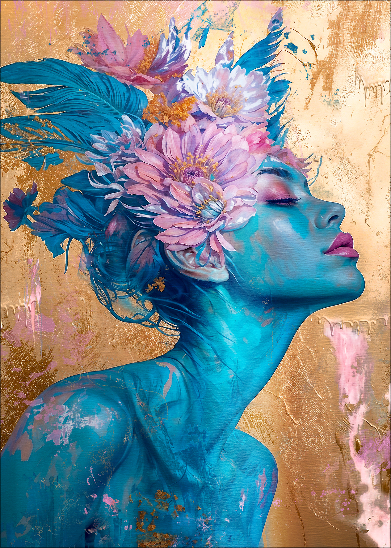 PRO ART Alu-Art 100x70cm Flowers On Blue Face I