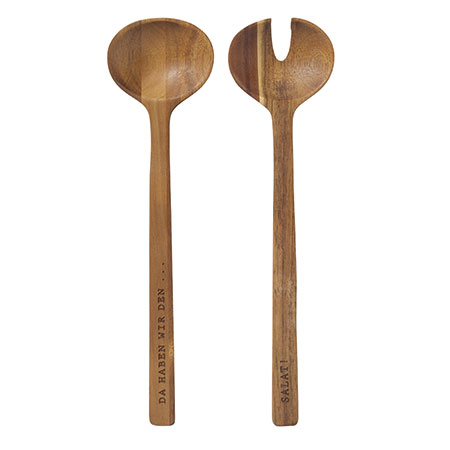 Salatbesteck "Da haben wir den Salat", holzlöffel, spatel, küchenutensil, naturholz, zweiteiliger löffel