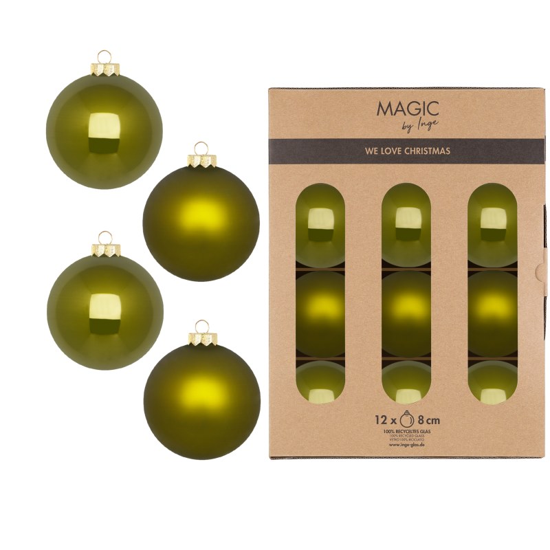 Kugel 8cm in Farbe Green Olives (12 Stück/Box), Zubehor, Flasche