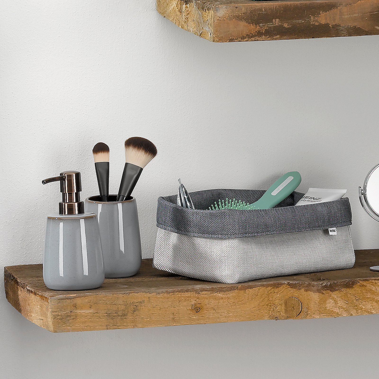 Kela Becher Liana Keramik Blau, Make-up-Pinsel, Pinselhalter, Make-up-Tasche, Aufbewahrungskorb, Grau-Töne
