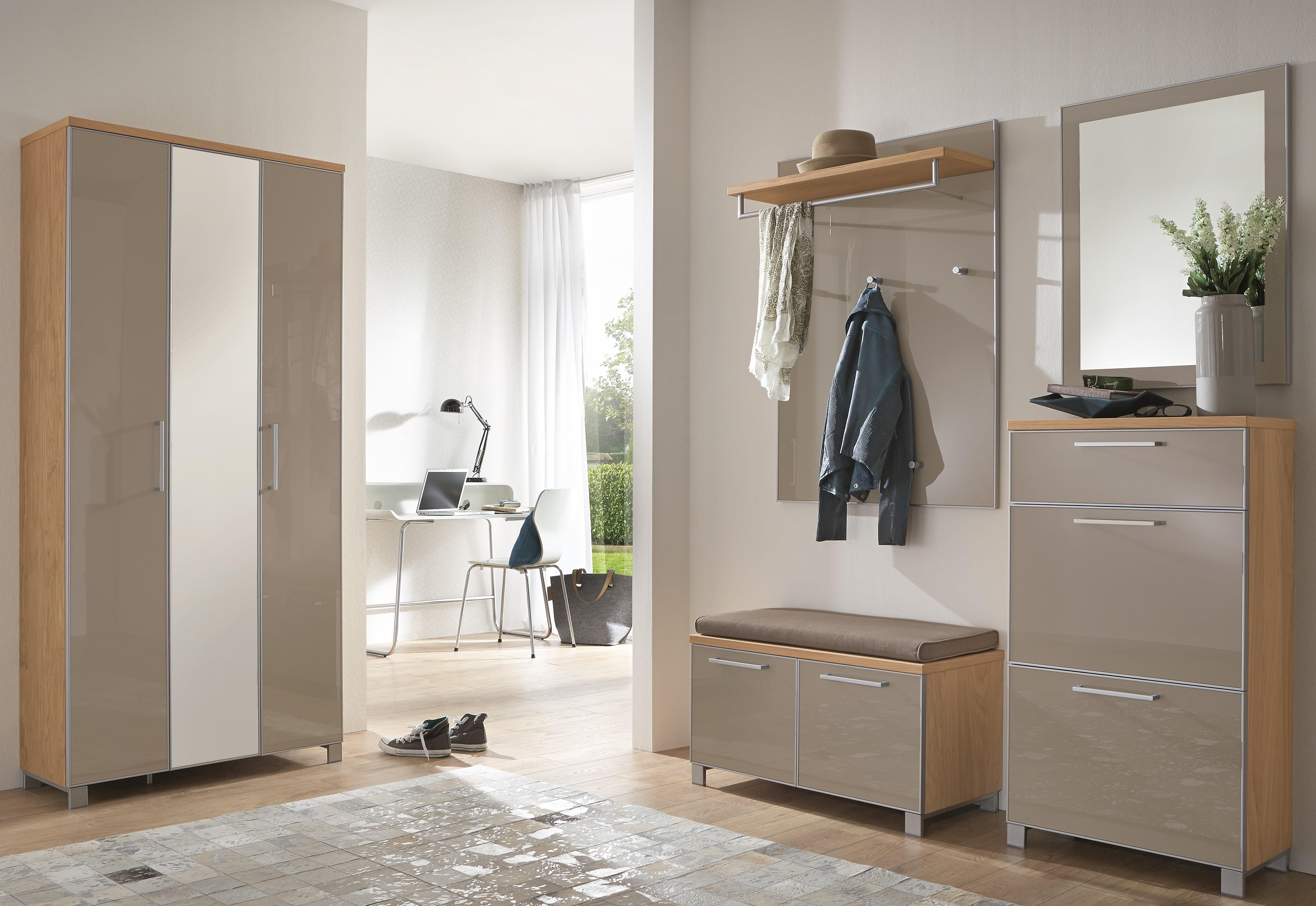 Voss Möbel Garderobenkombination in Eiche bianco/Glasfront taupe Voss Möbel Garderobenkombination in Eiche bianco/Glasfront taupe