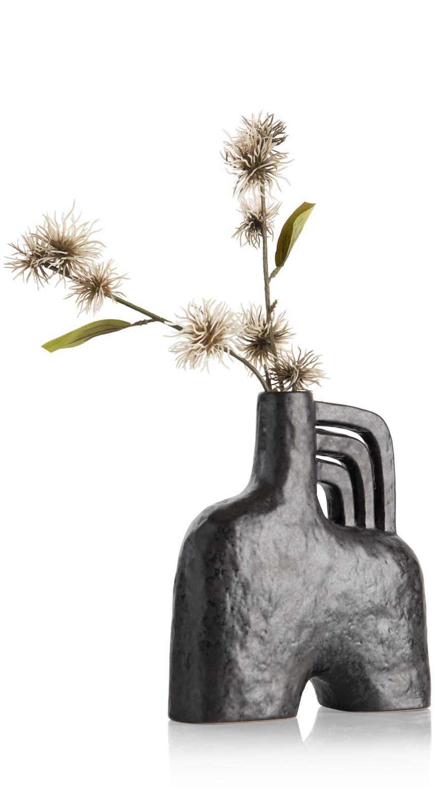 Coco Maison Vase LINA ca. B7 H21 T19 cm in Keramik schwarz/anthrazit
